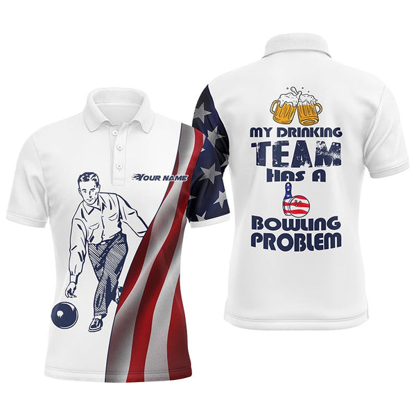 Funny Men Bowling Polo Shirt, Personalized Team Bowlers Jersey American Flag Beer Lovers NBP74