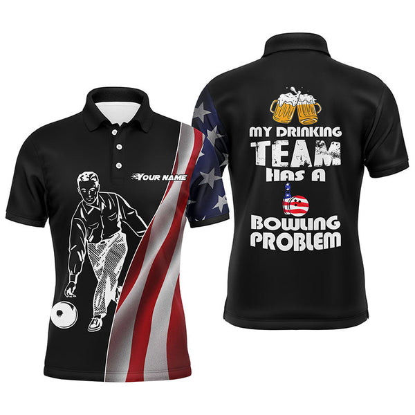 Funny Men Bowling Polo Shirt, Personalized Team Bowlers Jersey American Flag Beer Lovers NBP74