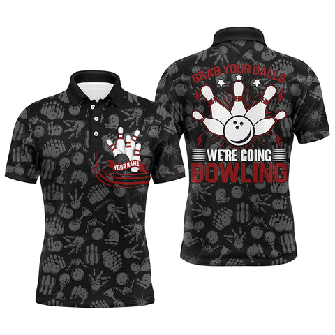 Grab Your Balls Funny Men Bowling Polo Shirt, Personalized Short Sleeves Bowlers Jersey NBP39