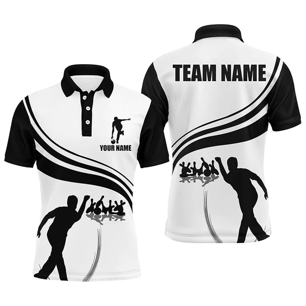 Personalized Bowling Men Polo Shirt Black and Gold Men Bowlers Custom Team Short Sleeves Jersey NBP13