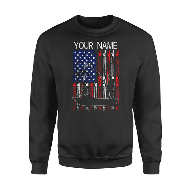 American flag 4th July fisherman kayak fishing custom name US fishing rod D05 NQS1244 - Standard Crew Neck Sweatshirt