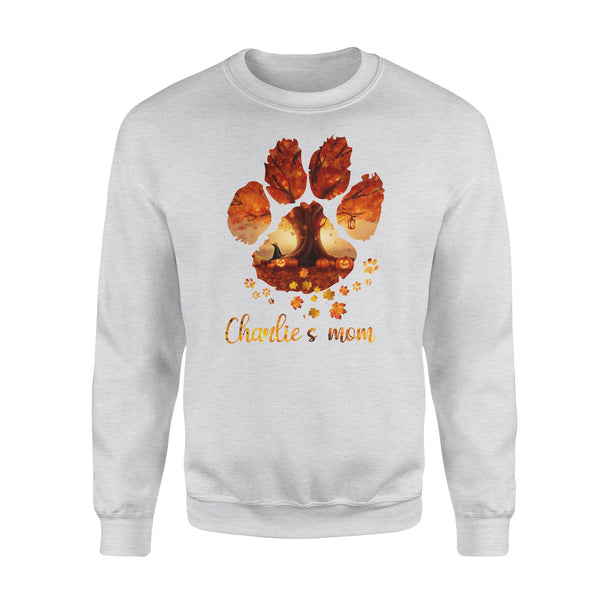 Custom dog's name dog paws mom autum halloween personalized gift - Standard Crew Neck Sweatshirt