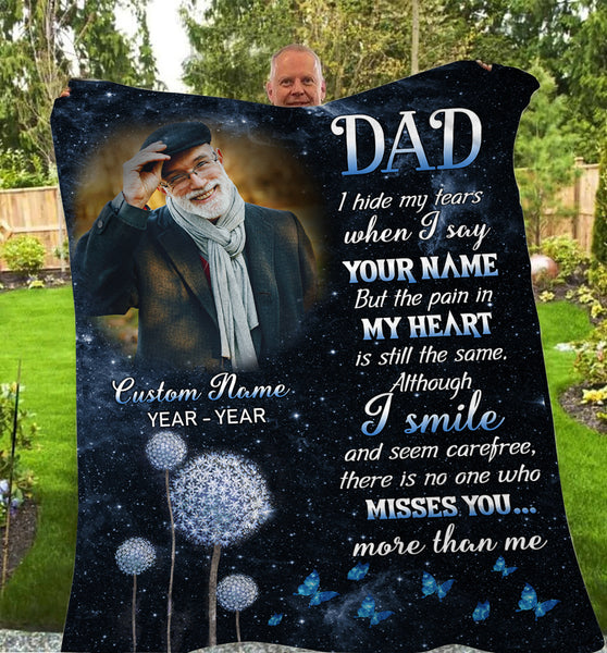 Dad Memorial Blanket, Personalized Dad in Memory Sympathy Throw, Memorial Gift for Loss of Father N2728