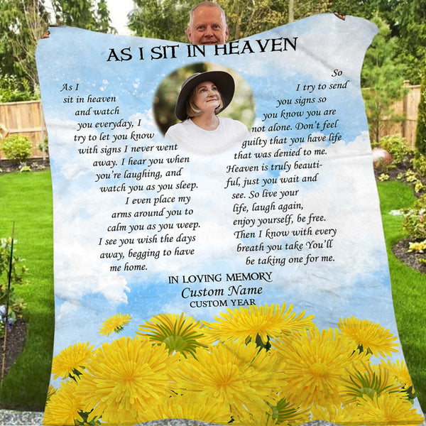 Personalized memorial blanket - As I sit in heaven, Remembrance throw, Sympathy blanket loss gifts BNT05