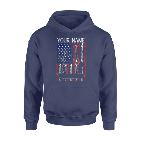 American flag 4th July fisherman kayak fishing custom name US fishing rod D05 NQS1244 - Standard Hoodie