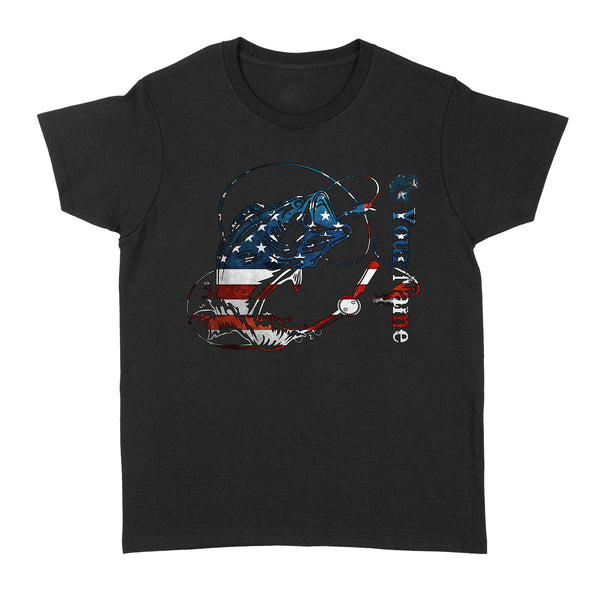 US Bass Fishing American Flag 4th July Custom name Women's T-shirt D02 NQS1248