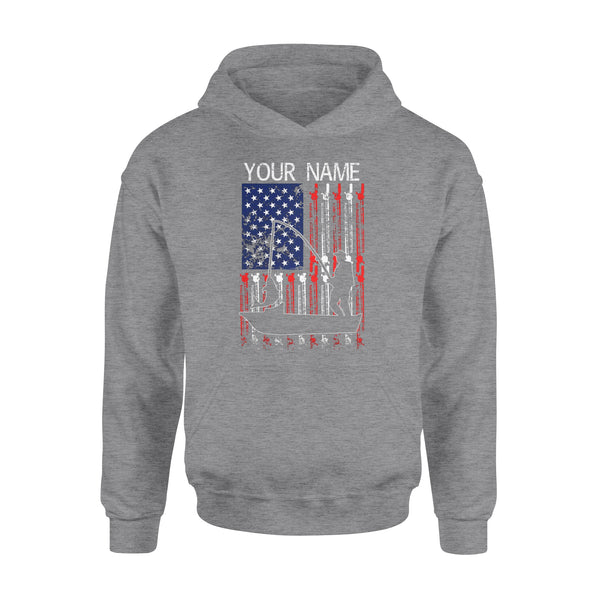 American flag 4th July fisherman kayak fishing custom name US fishing rod D05 NQS1244 - Standard Hoodie