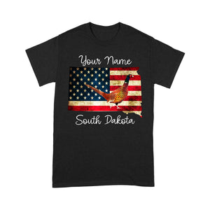 Pheasant hunting shirt South Dakota American Flag bird hunter custom name T-shirt - FSD1162