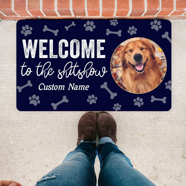 Personalized Dog Welcome Mat| Welcome To The Show Custom Dog Doormat, Funny Gift for Dog Lover| JDM58