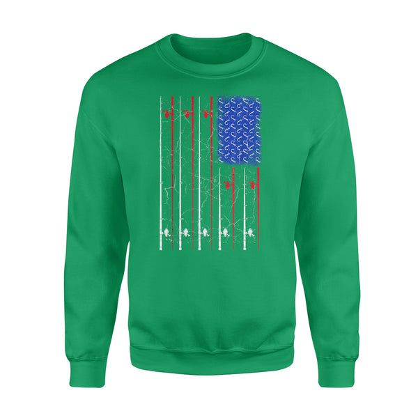 American US Flag 4th July Fishing Rod Shirt, Fisherman Gift D06 NQSD302 - Standard Crew Neck Sweatshirt