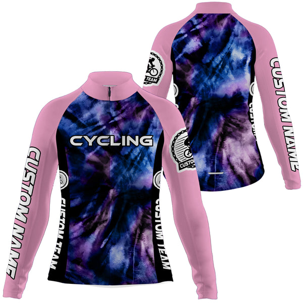 Tie Dye women cycling jersey with 3 pockets Anti-UV reflective shirt Cycle long short sleeve Gear| SLC125