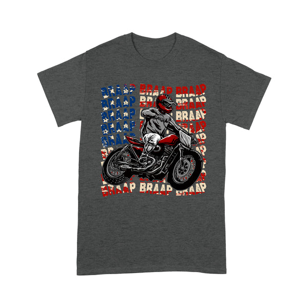 Patriotic Motorcycle Men T-shirt - Braap American Flag Biker Tee - Cool Motocross Racing Shirt| NMS252 A01