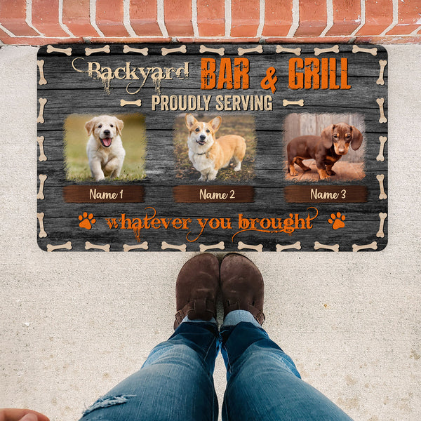 Personalized Dog Doormat - Backyard Bar & Grill, Gift For Dog Lovers Dog Mom Gift Dog Dad Dog Owners| JDM73