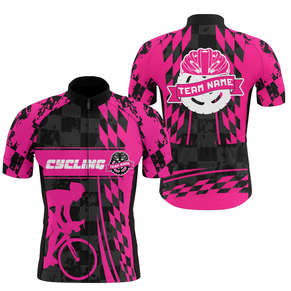 Personalized Pink Men Cycling team jersey Biking athletes racewear Anti-UV road racing cycle gear| SLC62