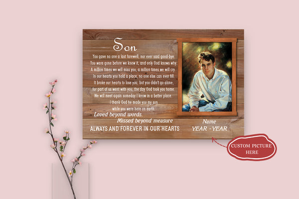 Loss of Son Gift Memorial Personalized Picture Canvas| Sympathy Gift| Son Remembrance| Memorial Custom Gift| Bereavement Condolence Keepsake Grieving Gift| T71