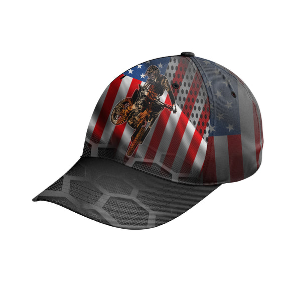 American Motocross Cap - Dirt Bike Patriotic Motorcycle BWB Hat for Riders| NMS421