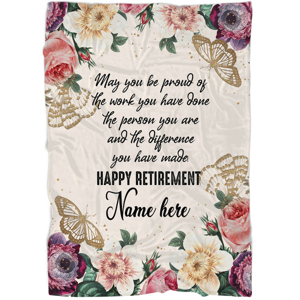 Retirement Blanket for Women| Custom Name - Floral Fleece Blanket| Personalized Retirement Gift for Women Mother Nurse Teacher| JB06