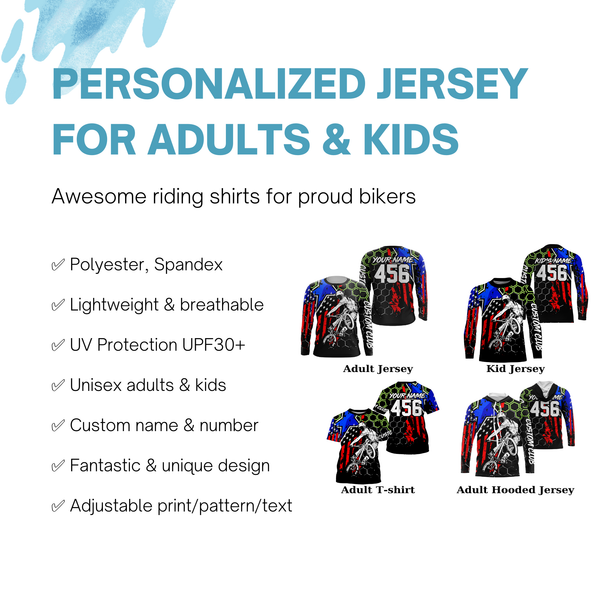 Custom Patriotic BMX racing jersey American UPF30+ Adult&Kid stunt riding Off-road Cycling team gear| SLC79