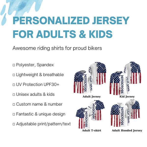 Kid&Adult personalized Motocross jersey American flag Anti UV dirt bike racing motorcycle racewear| NMS917