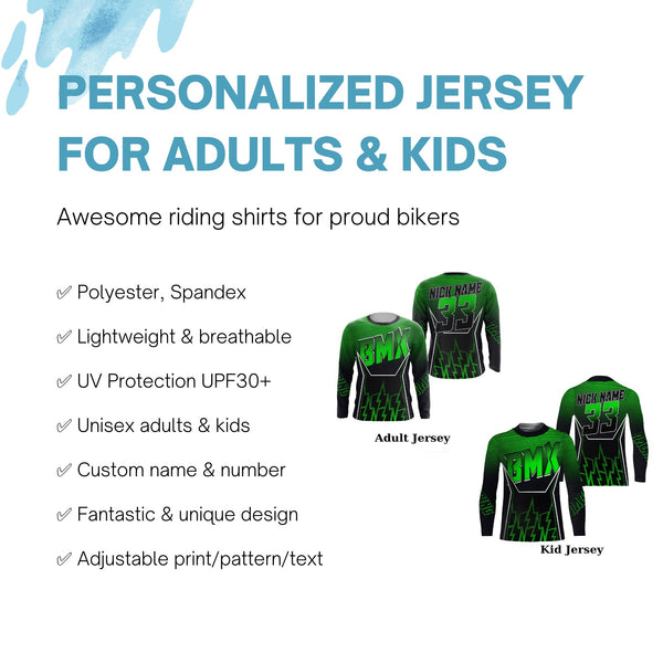 BMX racing jersey Custom Kid&Adult UPF30+ green Off-road Cycling shirt Extreme bicycle racewear| SLC52