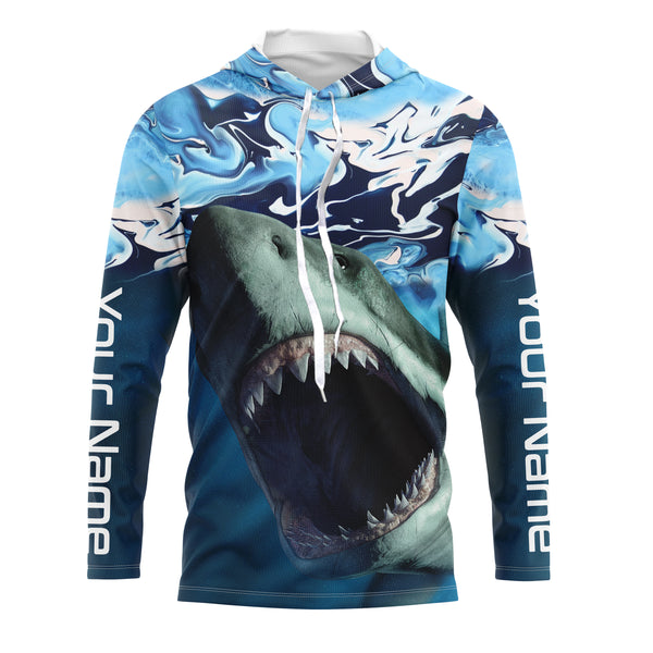 Personalized Shark Fishing Wave Camo Custom performance Fishing Shirts, UV Protection Shark Fishing apparel - TMTS054