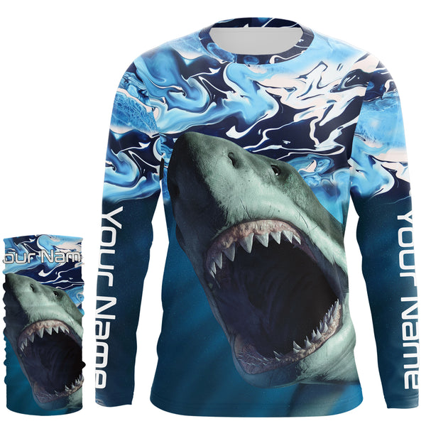 Personalized Shark Fishing Wave Camo Custom performance Fishing Shirts, UV Protection Shark Fishing apparel - TMTS054