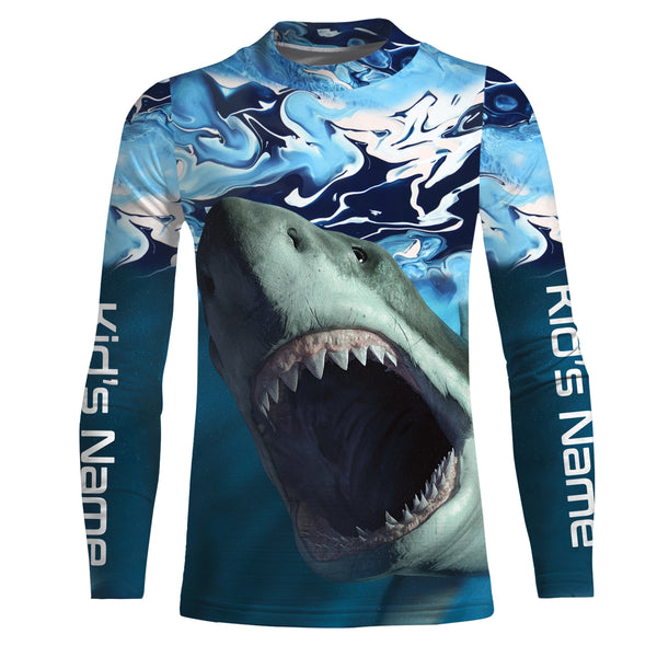 Personalized Shark Fishing Wave Camo Custom performance Fishing Shirts, UV Protection Shark Fishing apparel - TMTS054