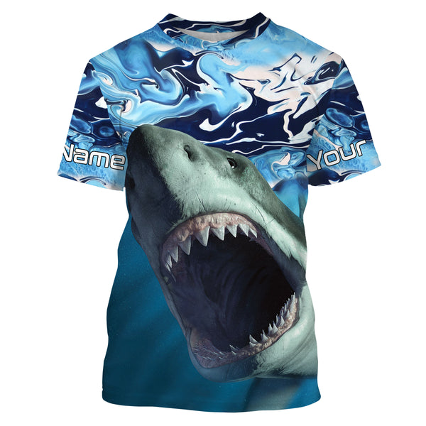 Personalized Shark Fishing Wave Camo Custom performance Fishing Shirts, UV Protection Shark Fishing apparel - TMTS054