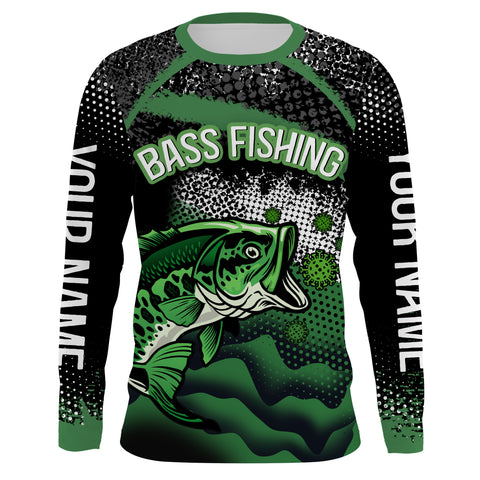 Personalized Bass fishing UV protection quick dry Customize name long sleeves fishing shirts UPF 30+ TMTS001