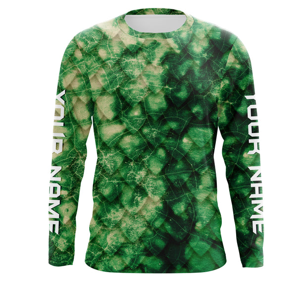 Fishing Green scales Green background UV protection quick dry Customize name personalized long sleeves fishing shirts UPF 30+ TMTS037