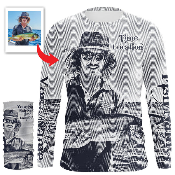 Fishing Shirt Custom Name, Image, Time, Location 3D UV protection Shirts UPF 30+ Fishing gift| Black - TMTS050