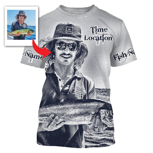 Fishing Shirt Custom Name, Image, Time, Location 3D UV protection Shirts UPF 30+ Fishing gift| Black - TMTS050