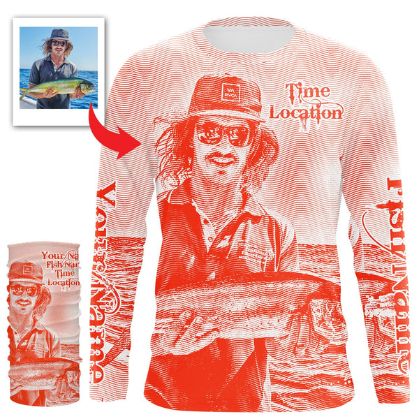 Fishing Shirt Custom Name, Image, Time, Location 3D UV protection Shirts UPF 30+ Fishing gift| Red - TMTS050