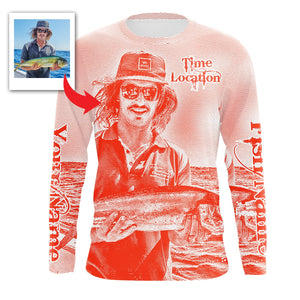 Fishing Shirt Custom Name, Image, Time, Location 3D UV protection Shirts UPF 30+ Fishing gift| Red - TMTS050