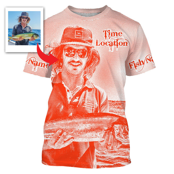 Fishing Shirt Custom Name, Image, Time, Location 3D UV protection Shirts UPF 30+ Fishing gift| Red - TMTS050