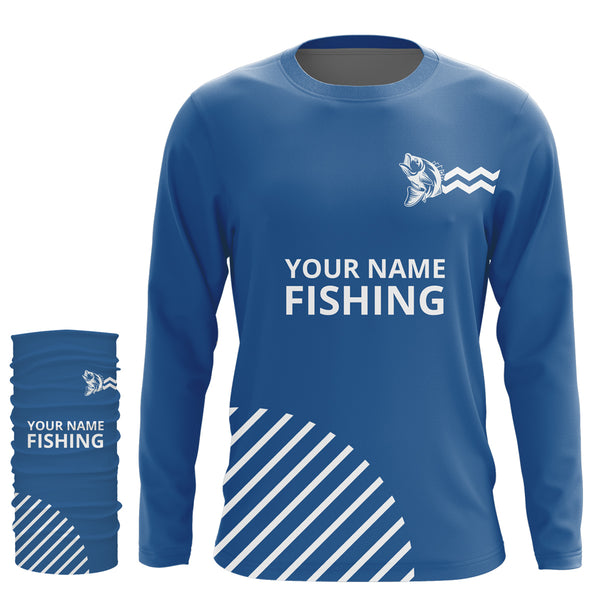 Bass Fishing Customized Name UV Protection UPF 30+Fishing Clothing Fishing Gifts| Blue TMTS009