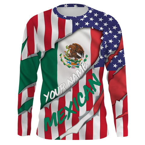 American Flag Mexican Flag Custom UV Long sleeves shirts, Patriotic fishing apparel TMTS010