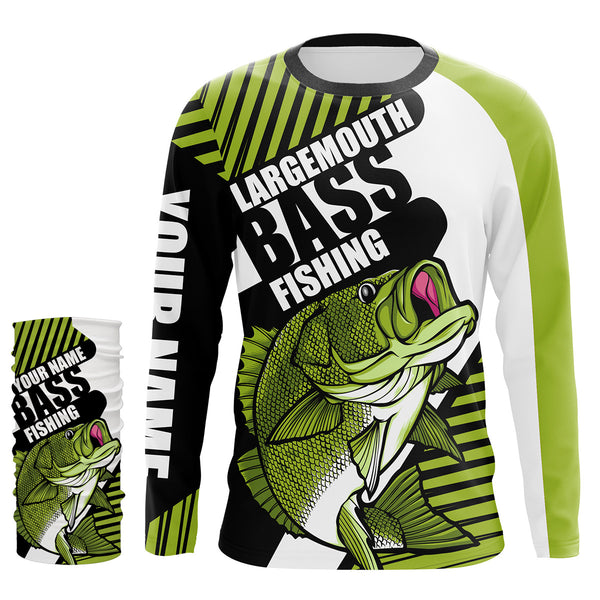 Largemouth Bass fishing Green UV protection quick dry Customize name personalized long sleeves fishing shirts UPF 30+ TMTS018