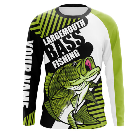 Largemouth Bass fishing Green UV protection quick dry Customize name personalized long sleeves fishing shirts UPF 30+ TMTS018