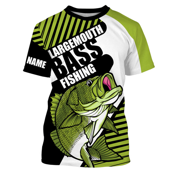 Largemouth Bass fishing Green UV protection quick dry Customize name personalized long sleeves fishing shirts UPF 30+ TMTS018