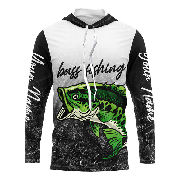 Green Bass Fishing Black Camo Custom Long Sleeve performance Fishing Shirts, Bass tournament Fishing Shirts | TMTS041