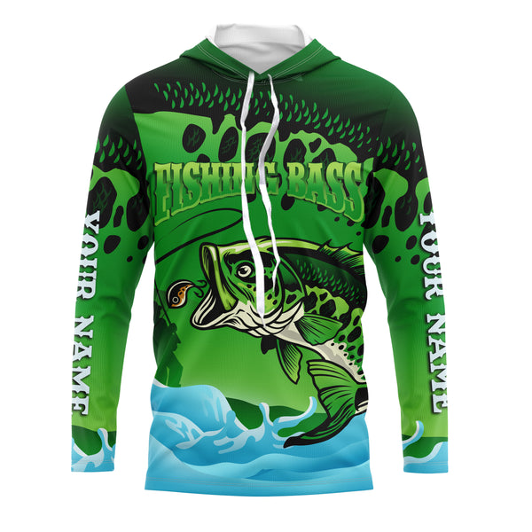 Personalized Bass Fishing green camo UV protection quick dry customize name fishing shirts UPF 30+ TMTS049