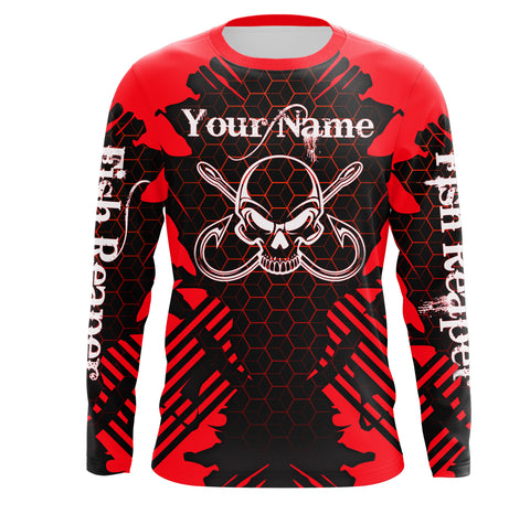 Fish Reaper Skull Custom Long Sleeve performance Fishing Shirts, Skull Fishing jerseys TMTS070