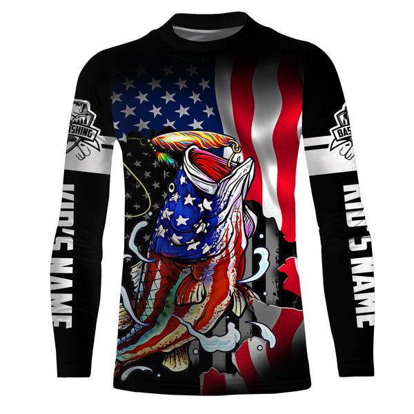 Personalized Largemouth Bass fishing American flag patriotic fishing Custom Name  US flag 3D tournament fishing shirts UV protection UPF 30+ TMTS025