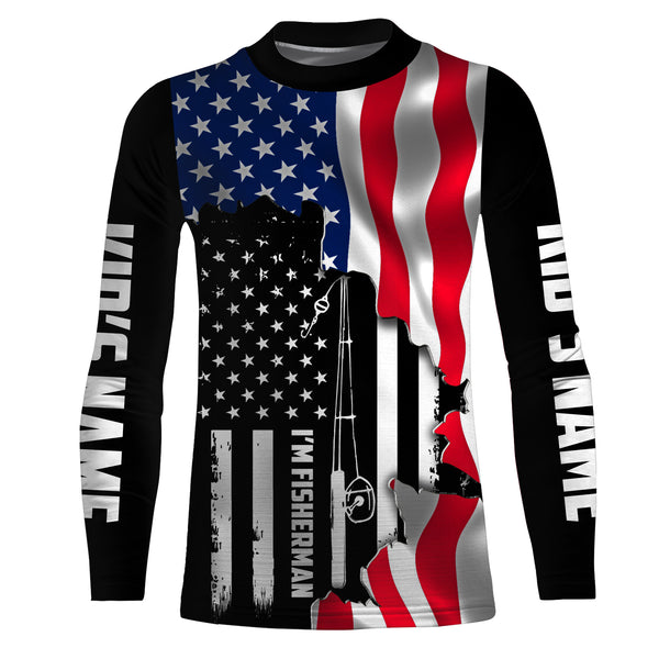 I'm Fisherman - American flag patriotic fishing Custom Name  US flag fishing rod 3D tournament fishing shirts UV protection UPF 30+ TMTS026