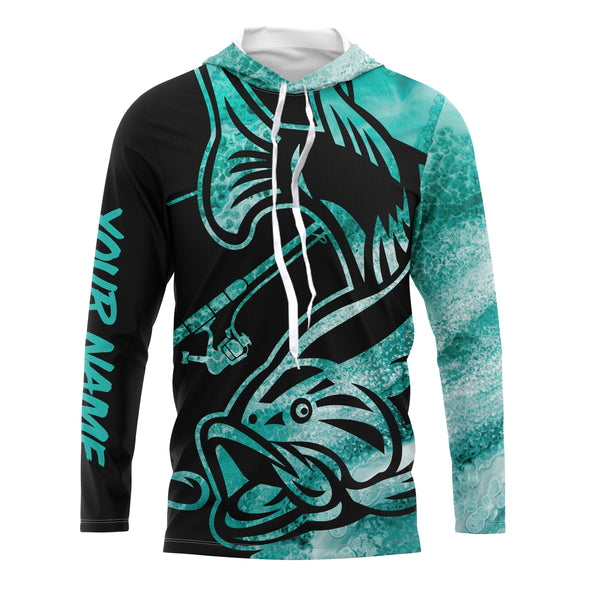 Bass Fishing Turquoise camo Fishing rod Custom UV Protection All Over Printed Shirts TMTS027