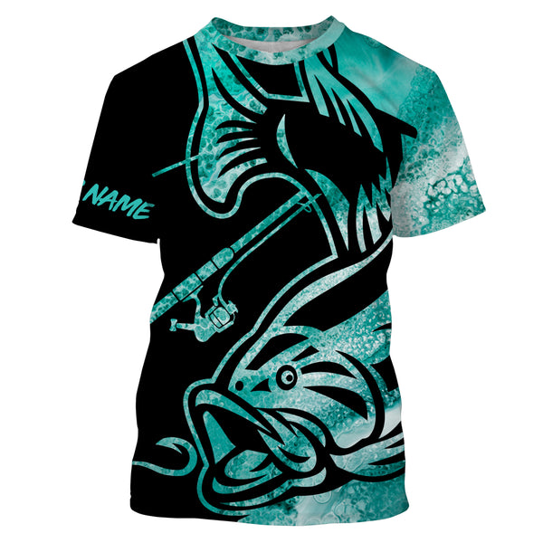 Bass Fishing Turquoise camo Fishing rod Custom UV Protection All Over Printed Shirts TMTS027