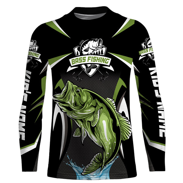 Green Bass Fishing Custom Name UV Protection Shirts, Personalized Bass Fishing Jerseys, Fishing apparel Fishing Tournament Shirt HVFS029