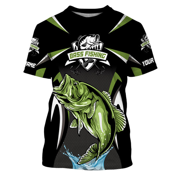 Green Bass Fishing Custom Name UV Protection Shirts, Personalized Bass Fishing Jerseys, Fishing apparel Fishing Tournament Shirt HVFS029