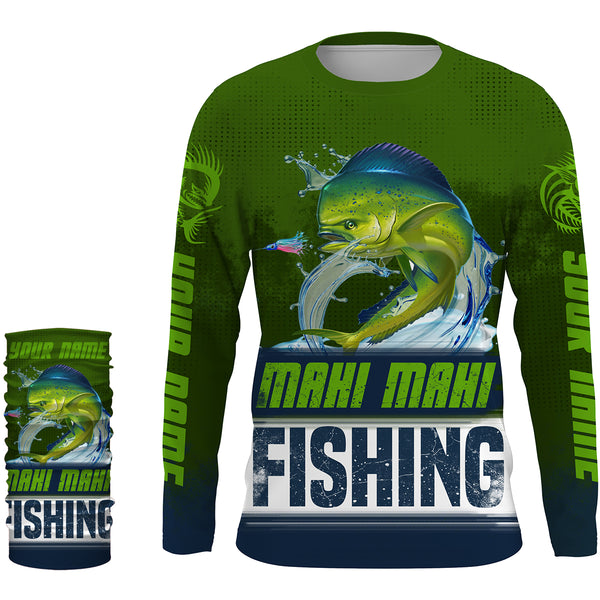 Mahi mahi ( Dorado) Fishing Customize Name UV protection quick dry UPF 30+ long sleeves fishing shirts, gifts for fishing lover HVFS005